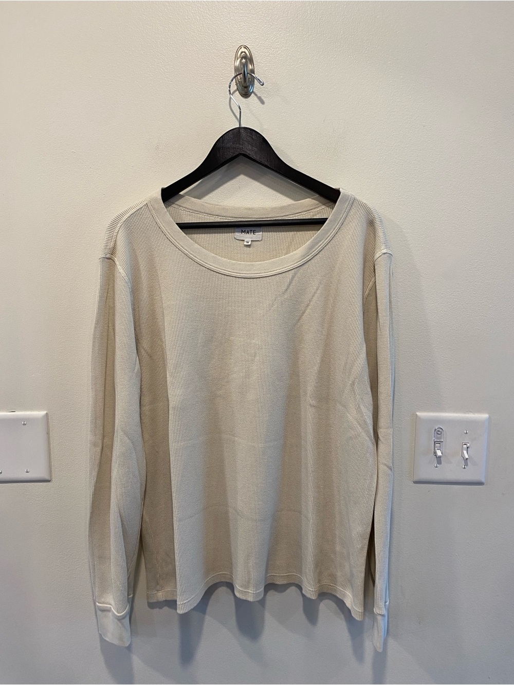 Mate the label organic cotton waffle crew shirt women’s 1X thermal cream clean